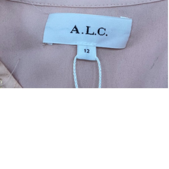 A.L.C. Light Pink/Gold Printed Long Sleeve Smocked Tiered Dress sz 12 - Picture 4 of 5